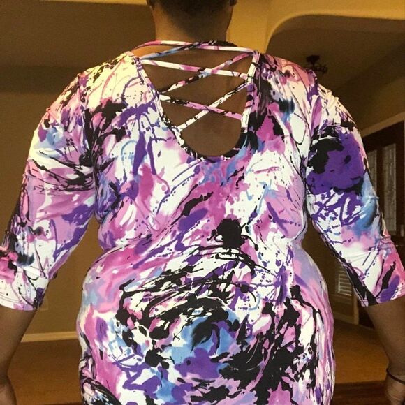 FTF PURPLE BLACK WHITE PLUS SIZE DRESS - Picture 1 of 3
